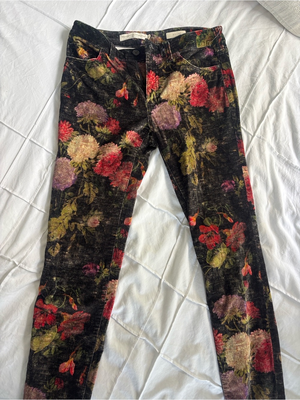 Pilcro and the Letterpress Black Velvet Skinny Jeans with Floral Print